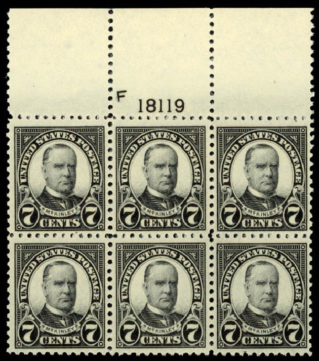 US Stamps Values Scott Catalog #559: 1923 7c McKinley Perf 11. Daniel Kelleher Auctions, May 2014, Sale 653, Lot 2431