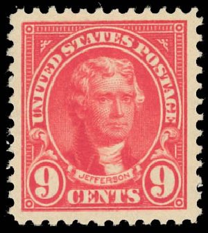 US Stamp Value Scott Cat. #561: 1923 9c Jefferson Perf 11. Daniel Kelleher Auctions, Jan 2012, Sale 628, Lot 559