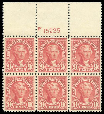US Stamp Values Scott Catalogue # 561: 9c 1923 Jefferson Perf 11. Matthew Bennett International, Apr 2008, Sale 326, Lot 500