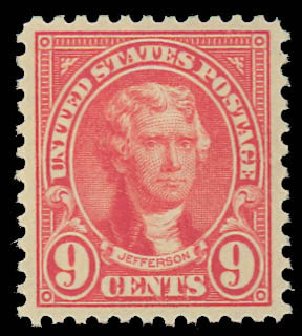 US Stamp Prices Scott Catalogue 561 - 1923 9c Jefferson Perf 11. Daniel Kelleher Auctions, Aug 2012, Sale 631, Lot 1304