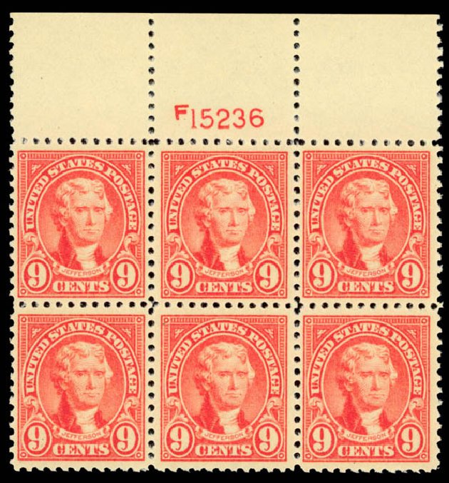 Value of US Stamp Scott Catalogue # 561: 1923 9c Jefferson Perf 11. Daniel Kelleher Auctions, Sep 2013, Sale 639, Lot 3674