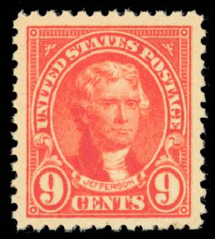 Value of US Stamp Scott #561: 1923 9c Jefferson Perf 11. Daniel Kelleher Auctions, Oct 2014, Sale 660, Lot 2434