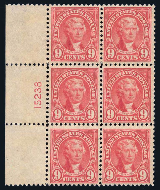 US Stamps Prices Scott Cat. #561: 1923 9c Jefferson Perf 11. Harmer-Schau Auction Galleries, Aug 2014, Sale 102, Lot 2082