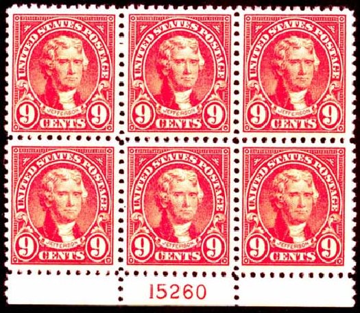 Cost of US Stamp Scott Cat. 561 - 9c 1923 Jefferson Perf 11. Matthew Bennett International, Jun 2008, Sale 328, Lot 1043