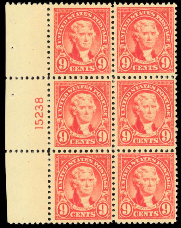 US Stamps Prices Scott Catalog 561 - 9c 1923 Jefferson Perf 11. Daniel Kelleher Auctions, Mar 2013, Sale 635, Lot 693