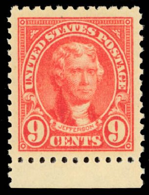Value of US Stamps Scott Catalog #561 - 9c 1923 Jefferson Perf 11. Daniel Kelleher Auctions, Oct 2014, Sale 660, Lot 2433