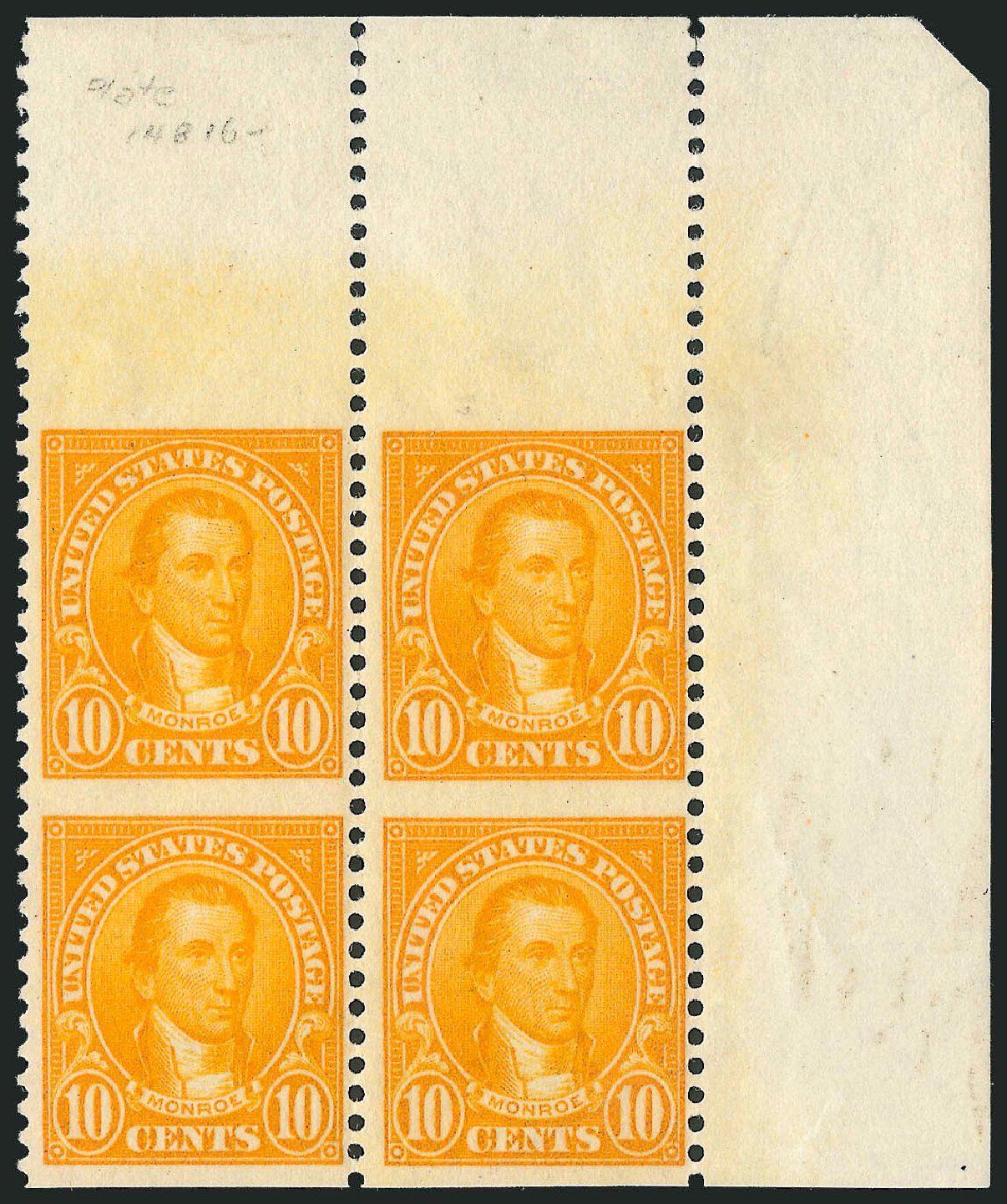 Values of US Stamp Scott # 562 - 1923 10c Monroe Perf 11. Robert Siegel Auction Galleries, Oct 2010, Sale 997, Lot 6088