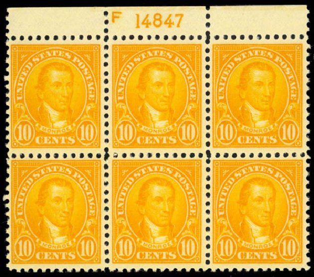 US Stamp Price Scott #562: 1923 10c Monroe Perf 11. Daniel Kelleher Auctions, Mar 2013, Sale 635, Lot 696