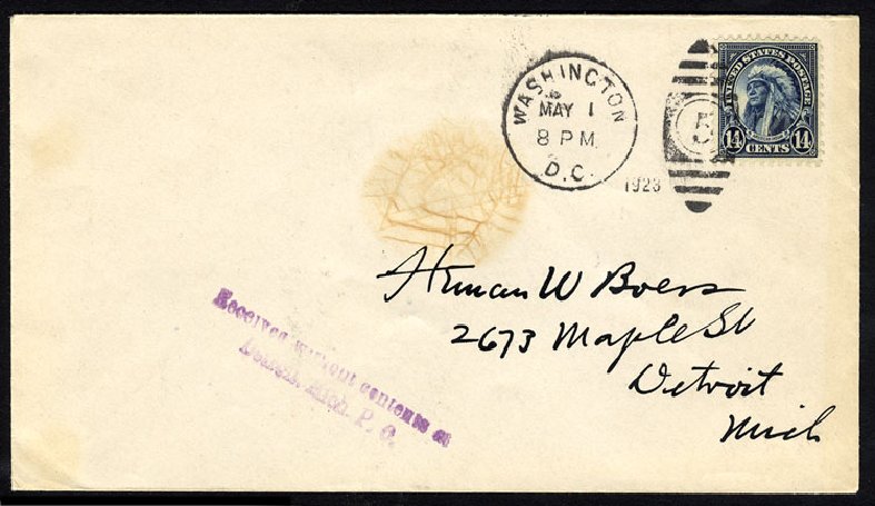 US Stamp Values Scott Cat. 565 - 14c 1923 American Indian Perf 11. Cherrystone Auctions, Nov 2013, Sale 201311, Lot 77