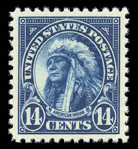 US Stamps Price Scott #565 - 1923 14c American Indian Perf 11. Matthew Bennett International, Sep 2010, Sale 331, Lot 768