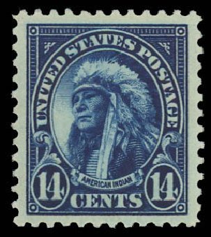 Price of US Stamps Scott Catalog #565 - 1923 14c American Indian Perf 11. Daniel Kelleher Auctions, Aug 2012, Sale 631, Lot 1308