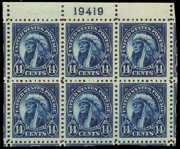 US Stamp Values Scott Catalogue # 565 - 14c 1923 American Indian Perf 11. Daniel Kelleher Auctions, Aug 2012, Sale 631, Lot 1309