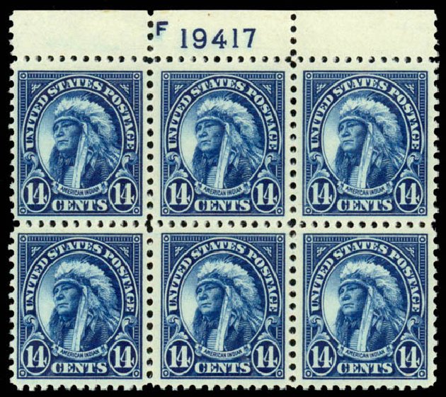 Values of US Stamp Scott Catalog # 565: 14c 1923 American Indian Perf 11. Daniel Kelleher Auctions, Jan 2015, Sale 663, Lot 1901