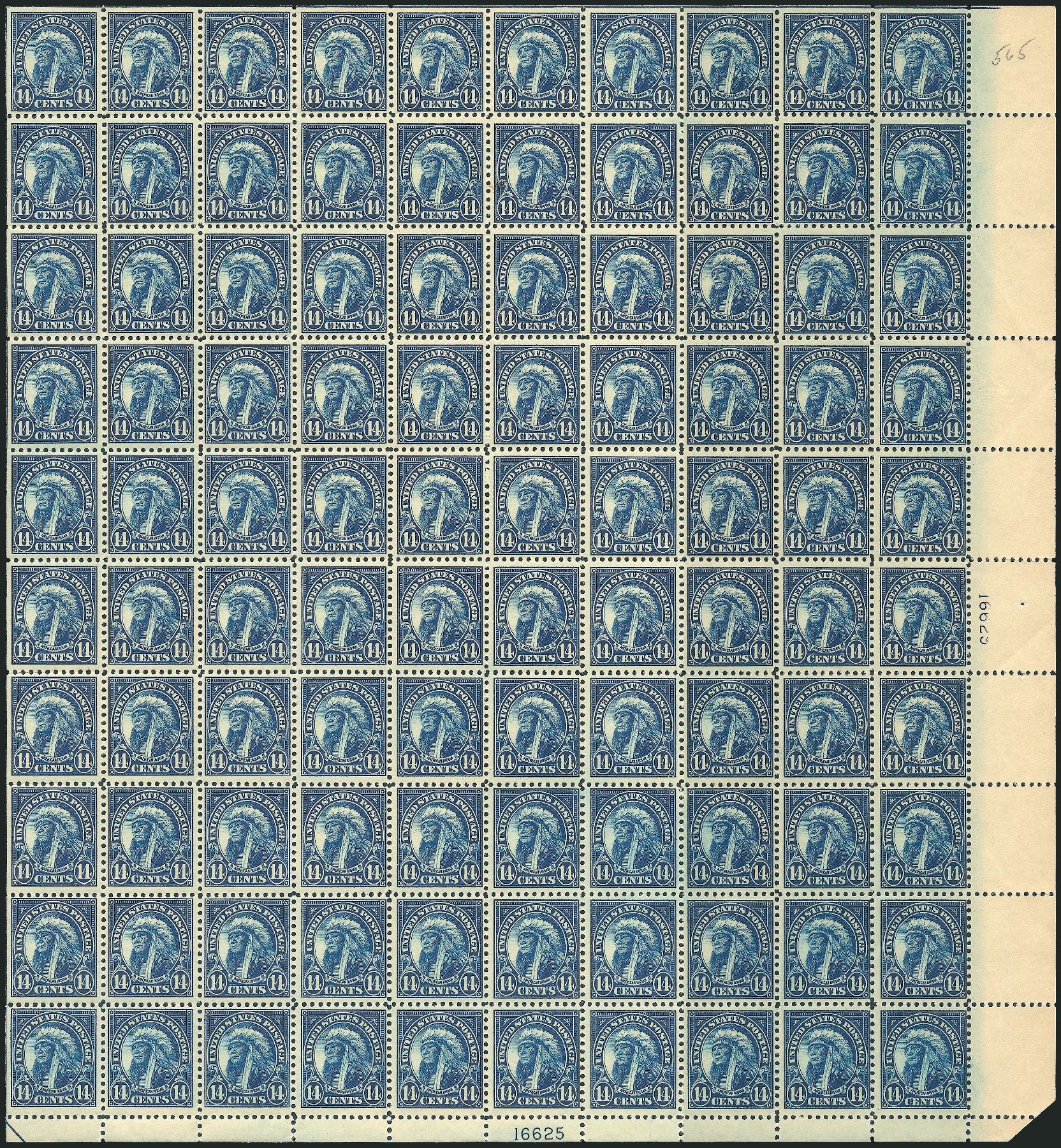 US Stamps Prices Scott Catalog # 565 - 1923 14c American Indian Perf 11. Robert Siegel Auction Galleries, Mar 2013, Sale 1040, Lot 1971