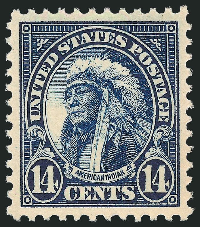 US Stamps Values Scott Catalogue 565 - 1923 14c American Indian Perf 11. Robert Siegel Auction Galleries, Dec 2008, Sale 967, Lot 4942