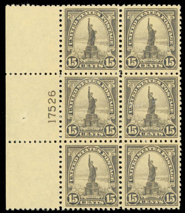 US Stamps Value Scott Catalog 566: 15c 1923 Statue of Liberty Perf 11. Daniel Kelleher Auctions, Mar 2013, Sale 635, Lot 707