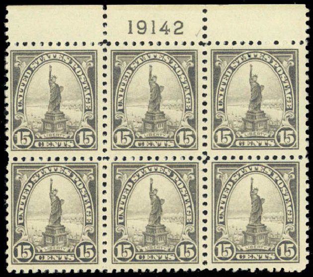 Value of US Stamp Scott Catalogue # 566: 1923 15c Statue of Liberty Perf 11. Daniel Kelleher Auctions, Mar 2013, Sale 635, Lot 708