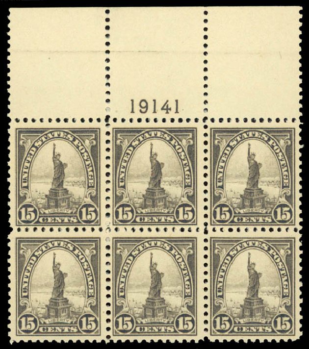 Cost of US Stamp Scott Catalogue 566: 1923 15c Statue of Liberty Perf 11. Daniel Kelleher Auctions, May 2014, Sale 653, Lot 2438