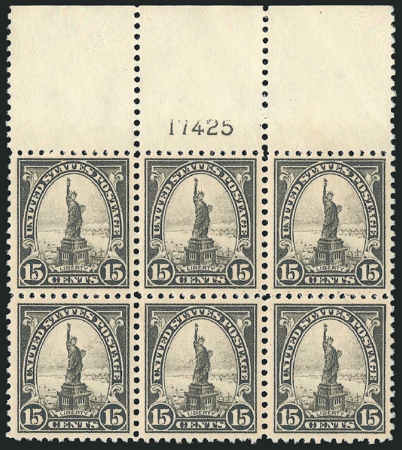 Prices of US Stamp Scott Cat. # 566: 15c 1923 Statue of Liberty Perf 11. Robert Siegel Auction Galleries, Feb 2015, Sale 1093, Lot 528