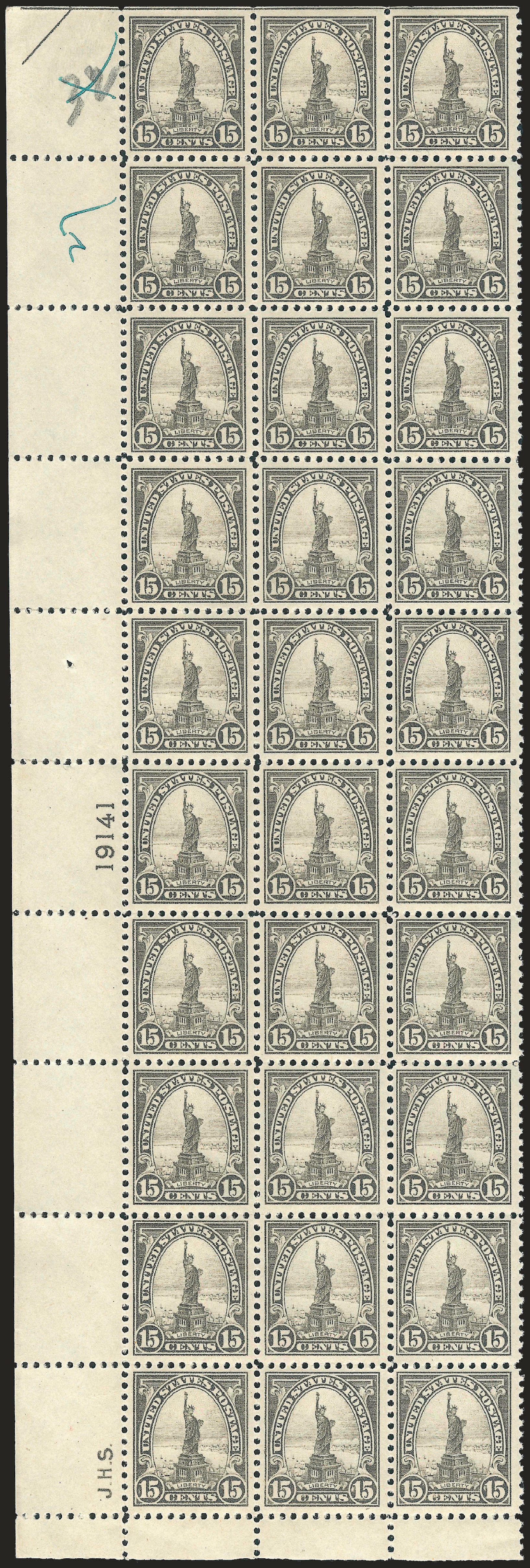 Costs of US Stamps Scott # 566: 1923 15c Statue of Liberty Perf 11. Robert Siegel Auction Galleries, Apr 2010, Sale 984, Lot 968