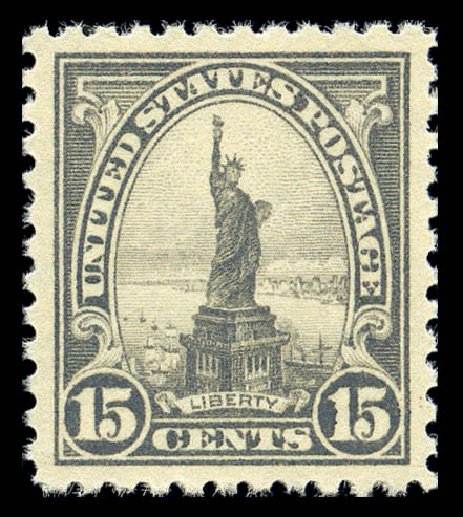 Prices of US Stamp Scott Cat. 566 - 15c 1923 Statue of Liberty Perf 11. Matthew Bennett International, Sep 2010, Sale 331, Lot 769