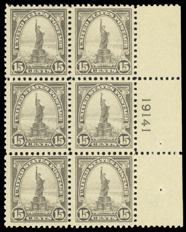 US Stamp Values Scott Cat. #566 - 1923 15c Statue of Liberty Perf 11. Daniel Kelleher Auctions, Mar 2013, Sale 635, Lot 709