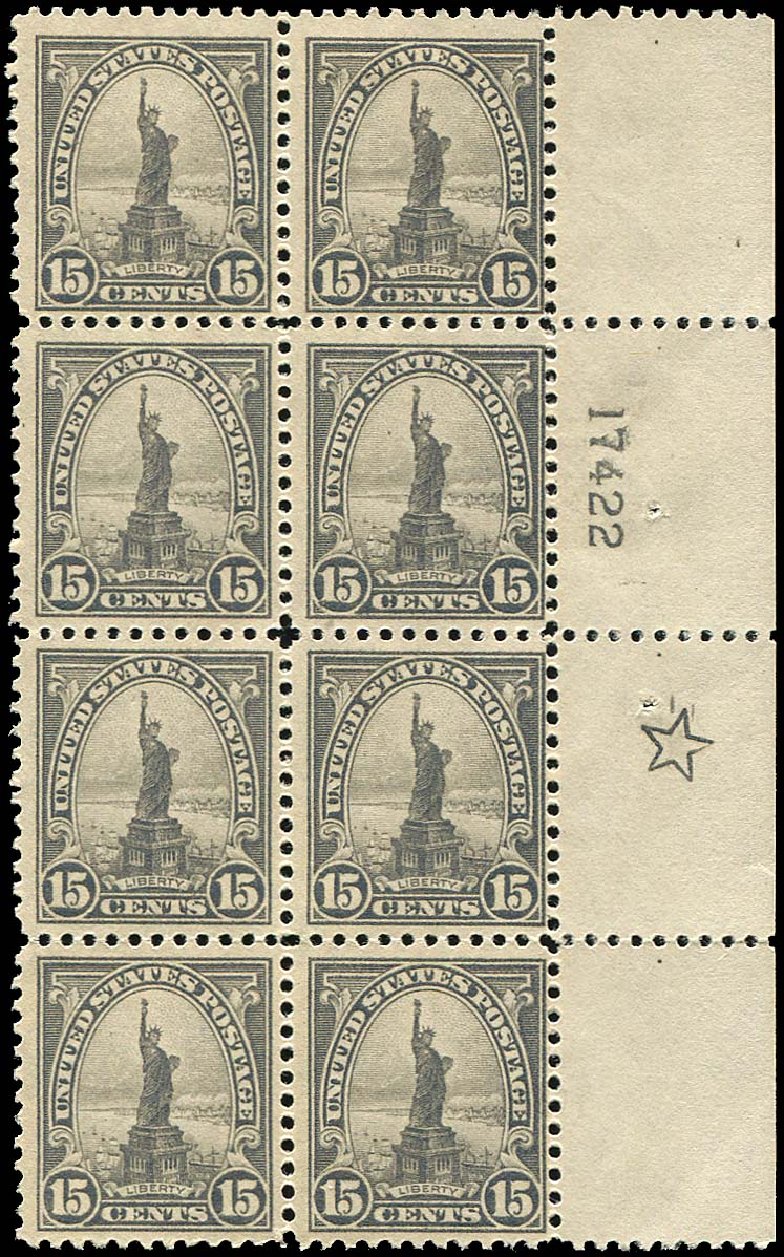 Cost of US Stamps Scott 566: 15c 1923 Statue of Liberty Perf 11. Regency-Superior, Nov 2014, Sale 108, Lot 1369