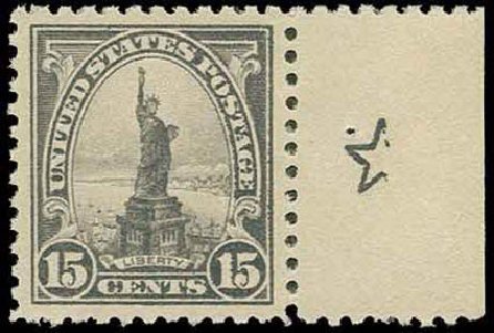 US Stamp Values Scott Catalog #566 - 15c 1923 Statue of Liberty Perf 11. H.R. Harmer, Nov 2013, Sale 3004, Lot 1310