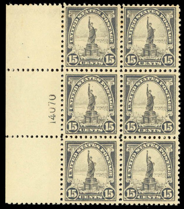 Costs of US Stamps Scott Catalog 566 - 15c 1923 Statue of Liberty Perf 11. Daniel Kelleher Auctions, Apr 2013, Sale 636, Lot 430