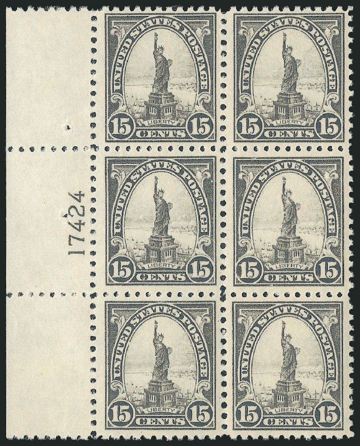 US Stamp Value Scott Catalog 566: 1923 15c Statue of Liberty Perf 11. Robert Siegel Auction Galleries, Oct 2010, Sale 997, Lot 6090
