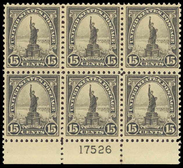 Cost of US Stamps Scott #566: 1923 15c Statue of Liberty Perf 11. Daniel Kelleher Auctions, Aug 2012, Sale 631, Lot 1311