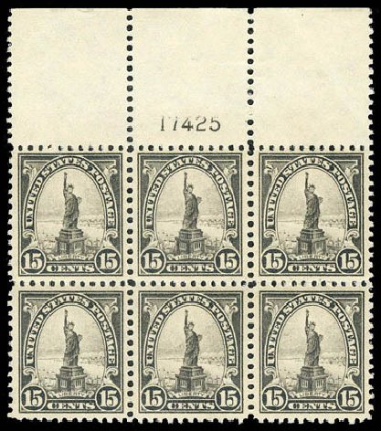US Stamps Value Scott Catalog #566: 15c 1923 Statue of Liberty Perf 11. Matthew Bennett International, Apr 2008, Sale 326, Lot 504