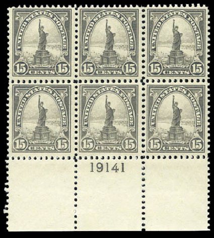 US Stamp Values Scott Catalogue # 566 - 1923 15c Statue of Liberty Perf 11. Matthew Bennett International, Mar 2011, Sale 337, Lot 3024