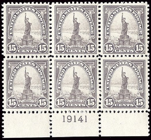 Values of US Stamp Scott #566 - 1923 15c Statue of Liberty Perf 11. Spink Shreves Galleries, Jan 2014, Sale 146, Lot 454