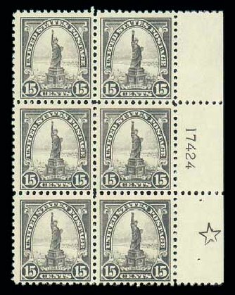 Prices of US Stamps Scott Cat. 566: 15c 1923 Statue of Liberty Perf 11. Matthew Bennett International, Dec 2007, Sale 325, Lot 2235