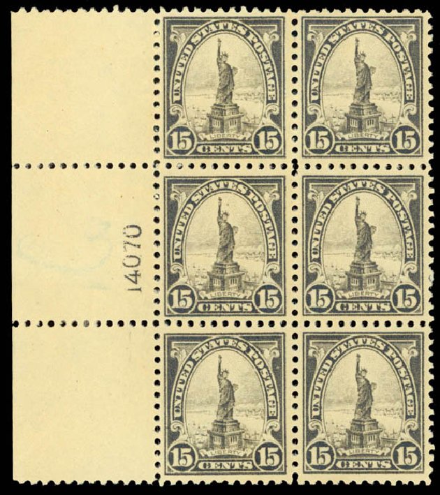 US Stamps Value Scott Cat. # 566 - 1923 15c Statue of Liberty Perf 11. Daniel Kelleher Auctions, Oct 2014, Sale 660, Lot 2435