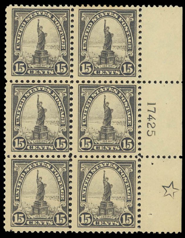 Value of US Stamp Scott 566 - 15c 1923 Statue of Liberty Perf 11. Daniel Kelleher Auctions, Aug 2012, Sale 631, Lot 1312