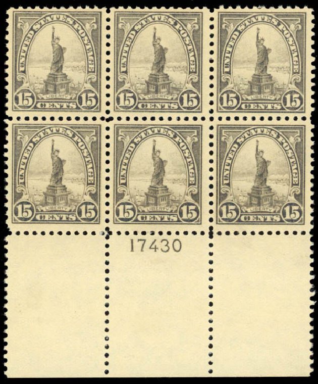Costs of US Stamps Scott Cat. 566 - 15c 1923 Statue of Liberty Perf 11. Daniel Kelleher Auctions, Mar 2013, Sale 635, Lot 706