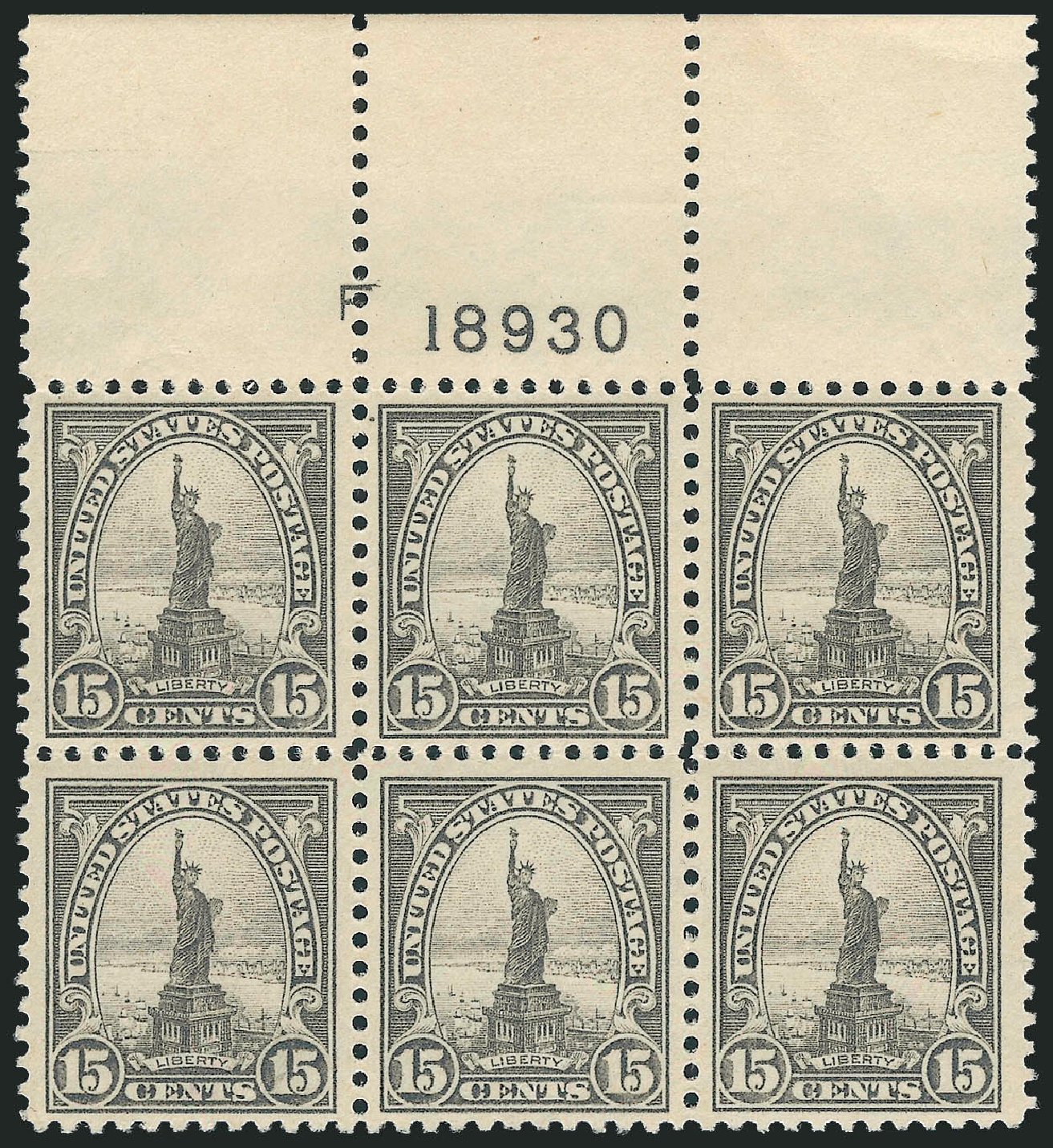 US Stamp Value Scott Catalogue #566 - 15c 1923 Statue of Liberty Perf 11. Robert Siegel Auction Galleries, Jul 2013, Sale 1050, Lot 646