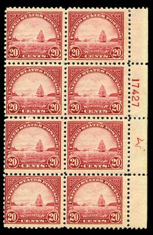 US Stamp Prices Scott Catalog 567 - 20c 1923 Golden Gate Perf 11. Matthew Bennett International, Mar 2012, Sale 344, Lot 4698