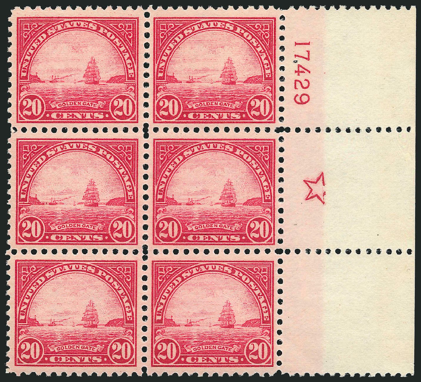 US Stamps Price Scott Cat. 567: 20c 1923 Golden Gate Perf 11. Robert Siegel Auction Galleries, Jul 2014, Sale 1077, Lot 331