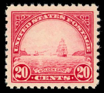 US Stamp Values Scott # 567 - 1923 20c Golden Gate Perf 11. Daniel Kelleher Auctions, Mar 2013, Sale 635, Lot 712