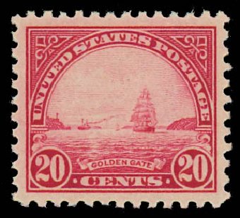 Value of US Stamp Scott 567 - 20c 1923 Golden Gate Perf 11. Daniel Kelleher Auctions, Jul 2011, Sale 625, Lot 1076