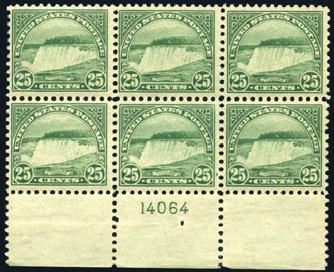 US Stamp Values Scott Catalogue # 568: 1923 25c Niagara Falls Perf 11. Harmer-Schau Auction Galleries, Oct 2008, Sale 79, Lot 229