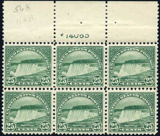 Price of US Stamp Scott # 568 - 1923 25c Niagara Falls Perf 11. Harmer-Schau Auction Galleries, Oct 2009, Sale 83, Lot 449