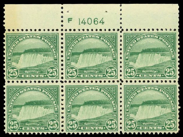 US Stamps Values Scott Catalogue # 568: 1923 25c Niagara Falls Perf 11. Daniel Kelleher Auctions, May 2014, Sale 653, Lot 2440