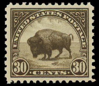 Prices of US Stamp Scott Cat. # 569 - 30c 1923 American Buffalo Perf 11. Daniel Kelleher Auctions, Jul 2011, Sale 625, Lot 1077