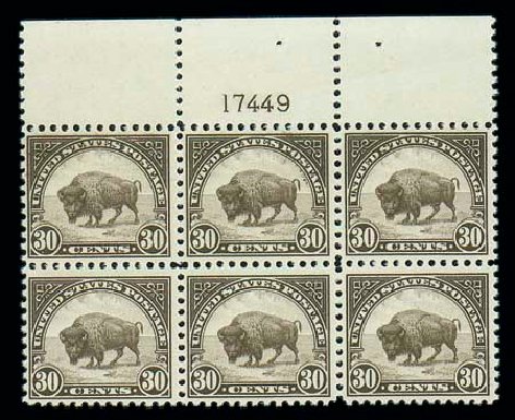 Values of US Stamps Scott # 569 - 1923 30c American Buffalo Perf 11. Matthew Bennett International, Dec 2007, Sale 325, Lot 2239