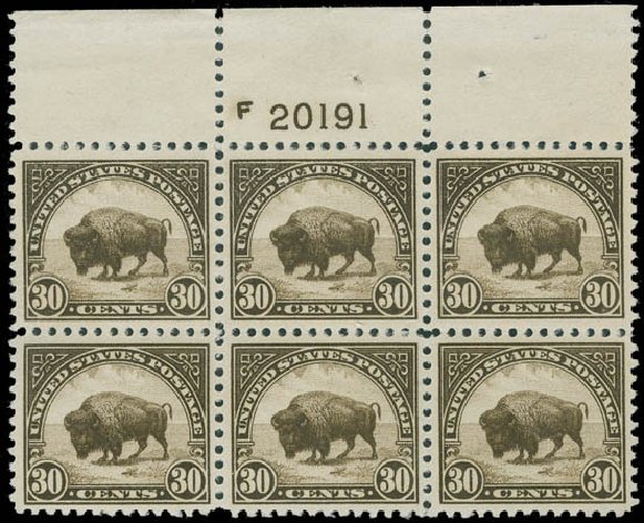 Costs of US Stamp Scott #569: 1923 30c American Buffalo Perf 11. Matthew Bennett International, Jun 2008, Sale 328, Lot 1051