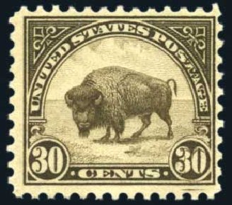 US Stamp Prices Scott Cat. 569 - 30c 1923 American Buffalo Perf 11. Harmer-Schau Auction Galleries, Feb 2010, Sale 84, Lot 1642